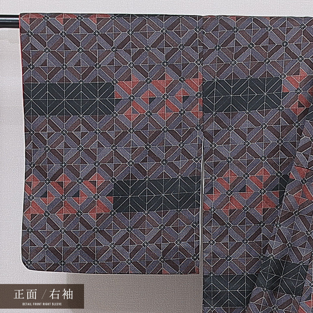 小紋 洗える着物 袷 身丈159cm 裄丈64cm ポリエステル Sランク Mサイズ 広衿 インフォーマル 格子 多色系 1215-15486