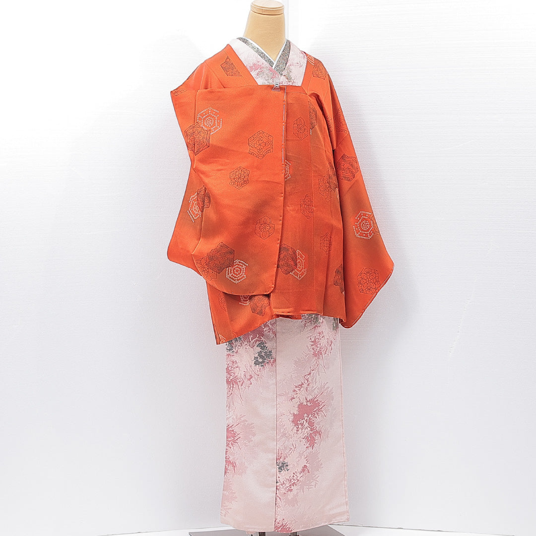 道行コート 袷 身丈82cm 裄丈65cm 正絹 Sランク Mサイズ フォーマル 創作柄 朱系 1263-15131