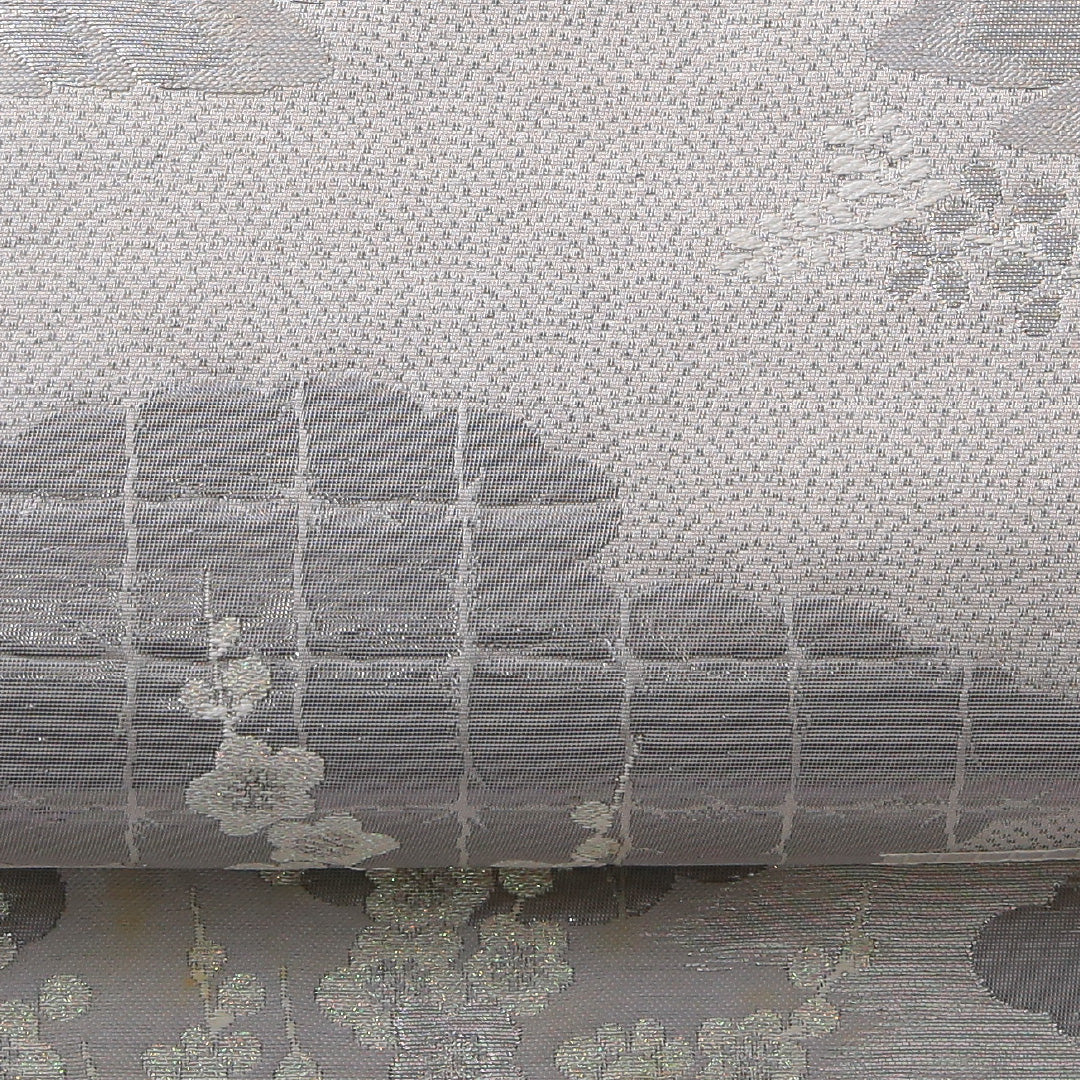 袋帯 帯丈424cm 正絹 六通 帯芯なし フォーマル 石庭 吉祥文様 クリーム系 銀系 1243-02146