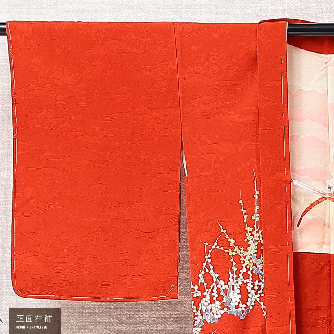 絵羽羽織 袷 身丈78cm 裄丈63cm 正絹 Sランク インフォーマル Sサイズ 紐あり 梅 赤系 RP 1234-15285