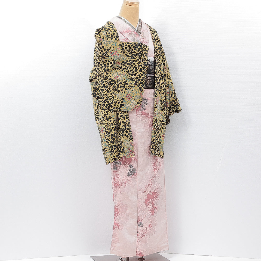 羽織 袷 身丈75cm 裄丈60cm 正絹 Aランク Sサイズ カジュアル 紐あり 橘 紅葉 緑系 1217-15124