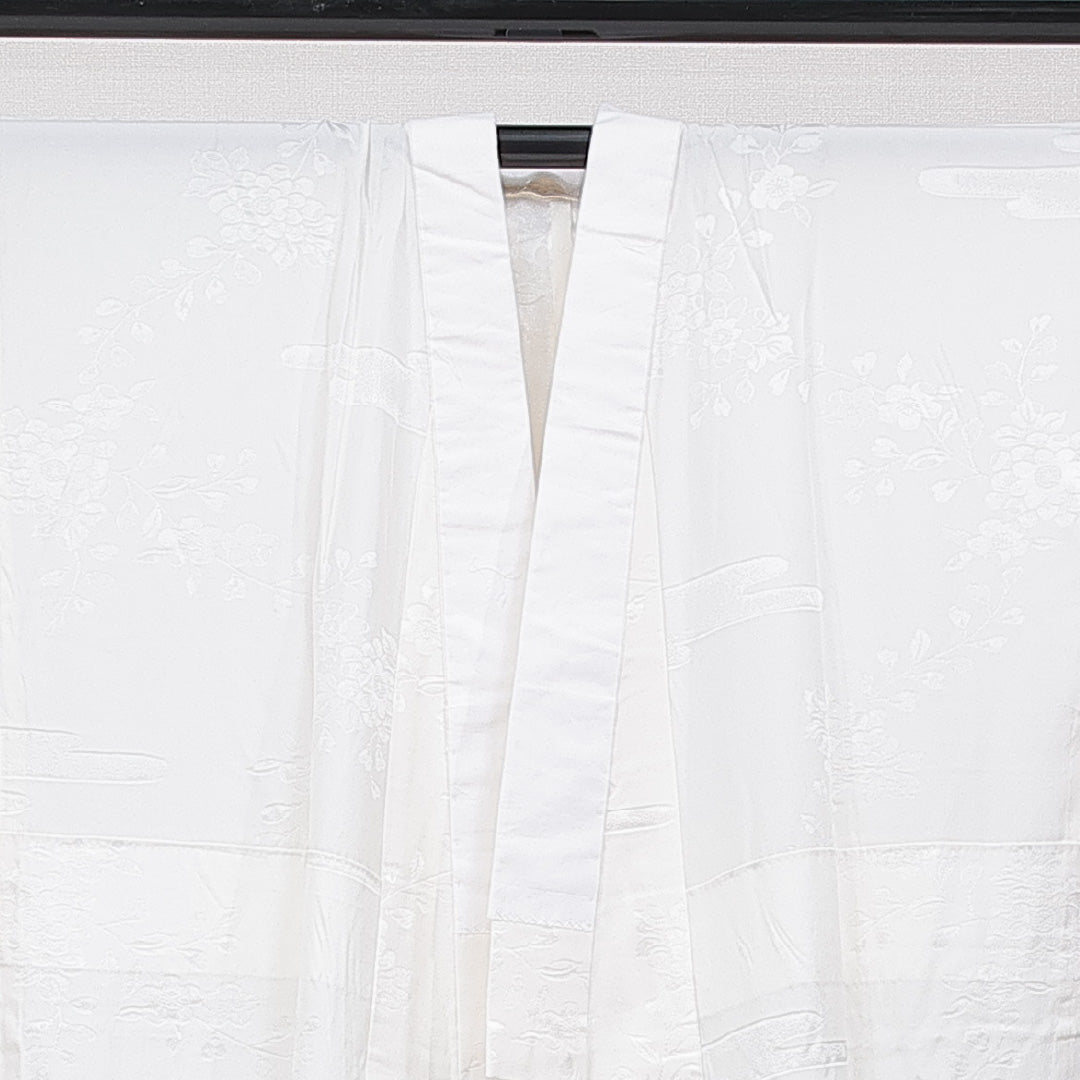 長襦袢 単衣 身丈126cm 裄丈67cm 正絹 Sランク Mサイズ バチ衿 梅 クリーム系 1229-15672