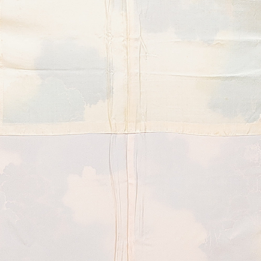 訪問着 袷 身丈154cm 裄丈63cm 正絹 Cランク Sサイズ 広衿 セミフォーマル 牡丹 金彩 クリーム系 水色系 1212-15755