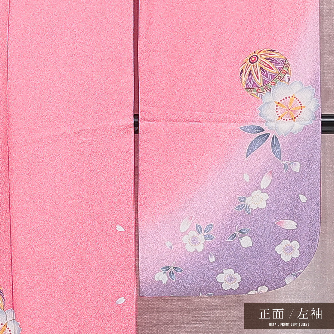 振袖 袷 身丈161cm 裄丈66cm フォーマル Cランク Lサイズ 正絹 広衿 毬 桜 1213-F0651