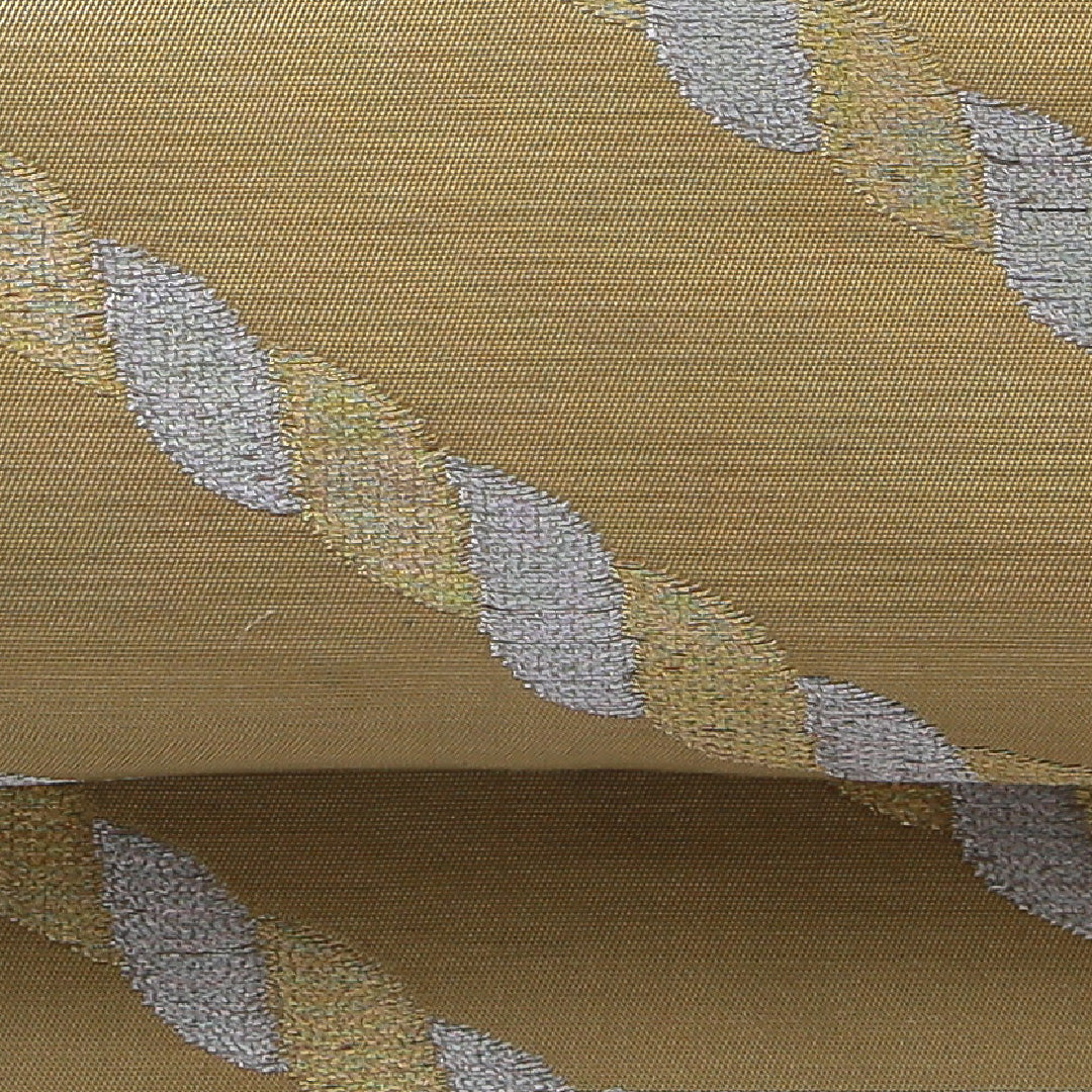 九寸名古屋帯 帯丈347cm インフォーマル 名古屋仕立て 六通 Cランク 正絹 創作柄 黄系 緑系 1224-03948