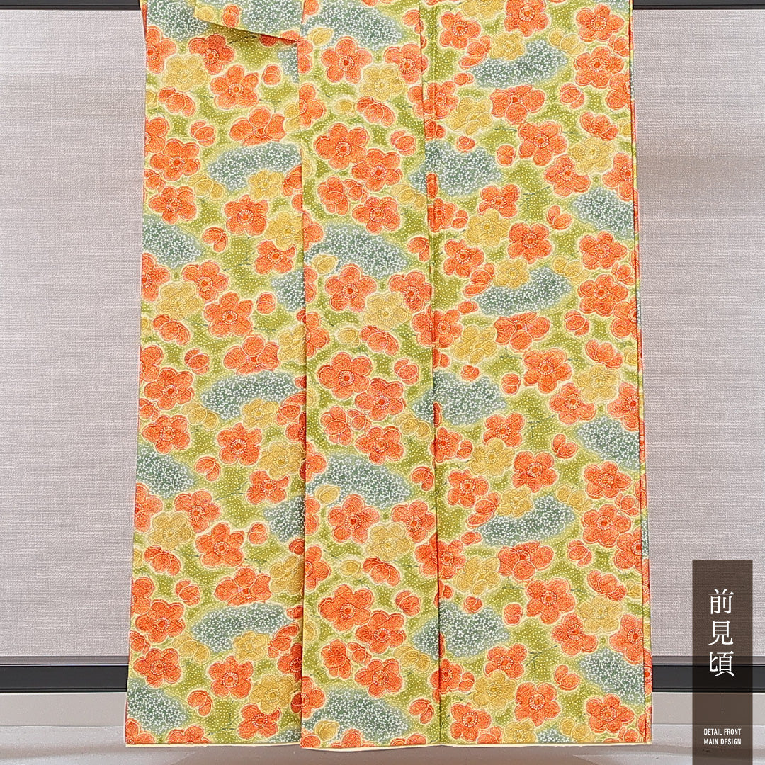 小紋 袷 身丈159cm 裄丈63cm 正絹 Sランク インフォーマル 広衿 Mサイズ 梅 多色系 RP 1221-15098