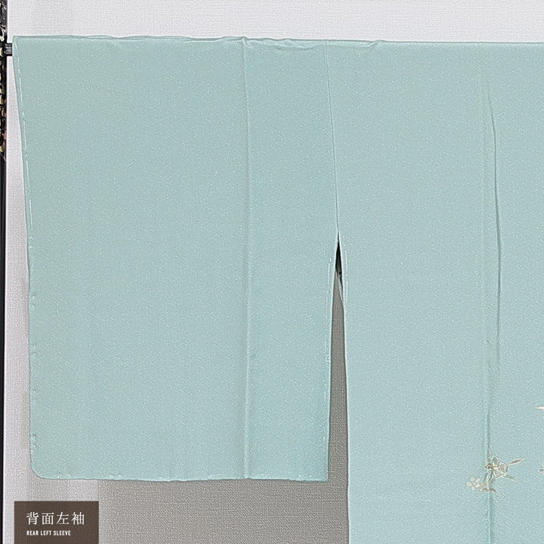 道行コート 袷 身丈92cm 裄丈66cm 正絹 Sランク セミフォーマル Mサイズ 金駒刺繍 ポケットあり 菖蒲 水色系 M4 1237-16860