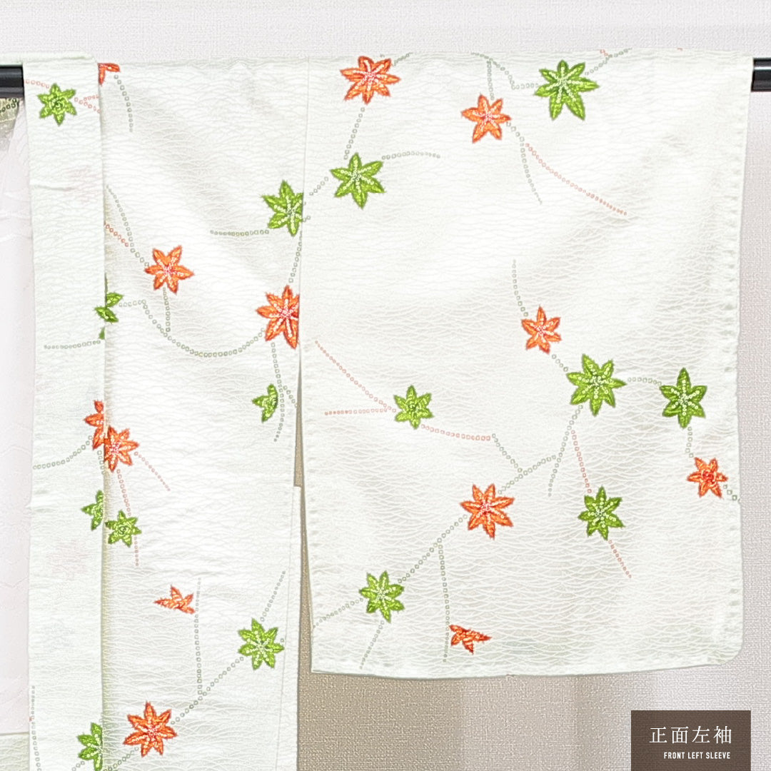 羽織 袷 身丈79cm 裄丈62cm 正絹 Sランク Sサイズ カジュアル 紅葉 緑系 1217-15123