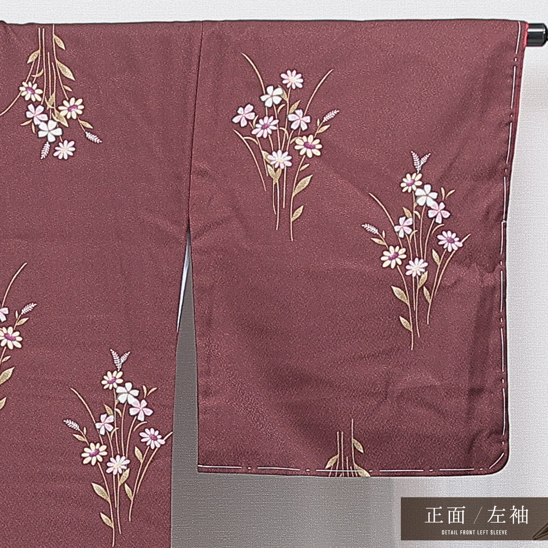 未使用品 洗える着物 小紋 袷 身丈166cm 裄丈67cm ポリエステル Nランク インフォーマル 広衿 XLサイズ 秋桜 赤系 RP 1221-16232