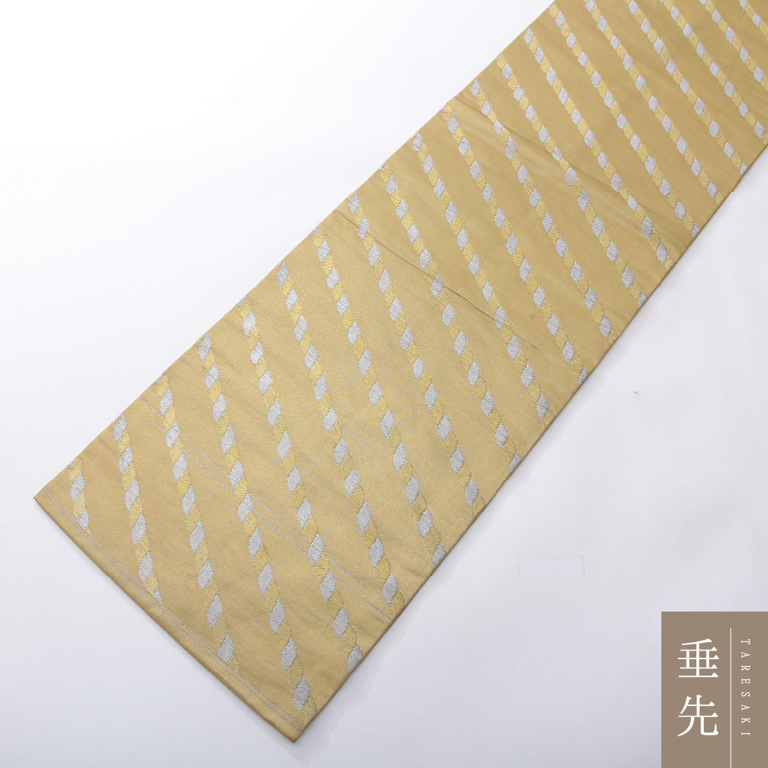 九寸名古屋帯 帯丈347cm インフォーマル 名古屋仕立て 六通 Cランク 正絹 創作柄 黄系 緑系 1224-03948