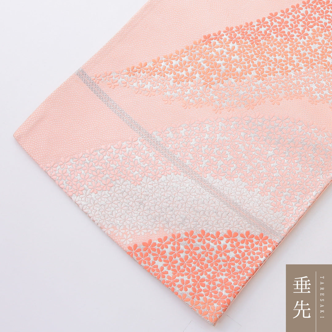 振袖用 袋帯 帯丈424cm 正絹 六通 桜 ピンク系 1243-02191