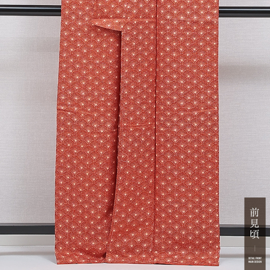 小紋 袷 身丈164cm 裄丈64cm 正絹 Sランク インフォーマル 広衿 Lサイズ 菊 朱系 RP 1221-16041