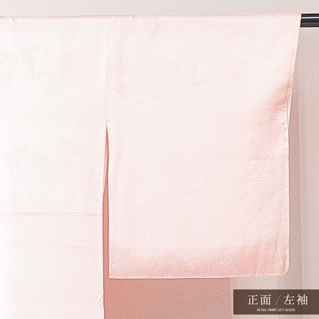 色無地 袷 身丈162cm 裄丈64cm 正絹 Aランク Lサイズ 広衿 インフォーマル 紋意匠 色紙 ピンク系 1214-15235