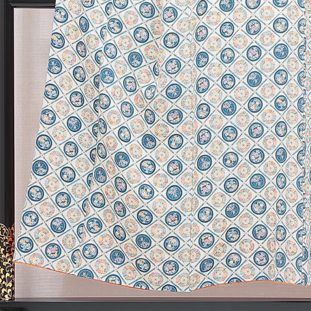 小紋 袷 身丈151cm 裄丈65cm 正絹 Aランク Sサイズ 広衿 インフォーマル ちりめん 格天井文 唐華 クリーム系 1215-16664