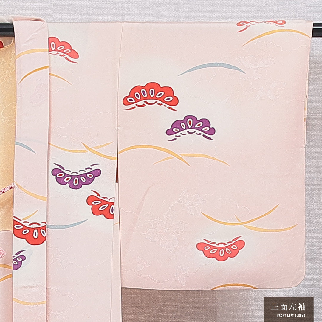 羽織 袷 身丈75cm 裄丈62cm 正絹 Cランク カジュアル Sサイズ 染め紬 紐あり 笠松 ピンク系 HP 1232-16854
