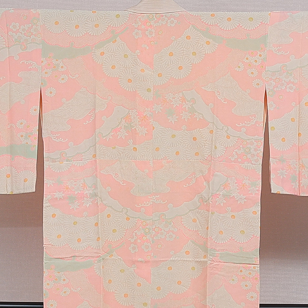 長襦袢 無双袖 身丈128cm 裄丈61cm 正絹 Cランク Lサイズ 雪輪 ピンク系 LP 1239-16636