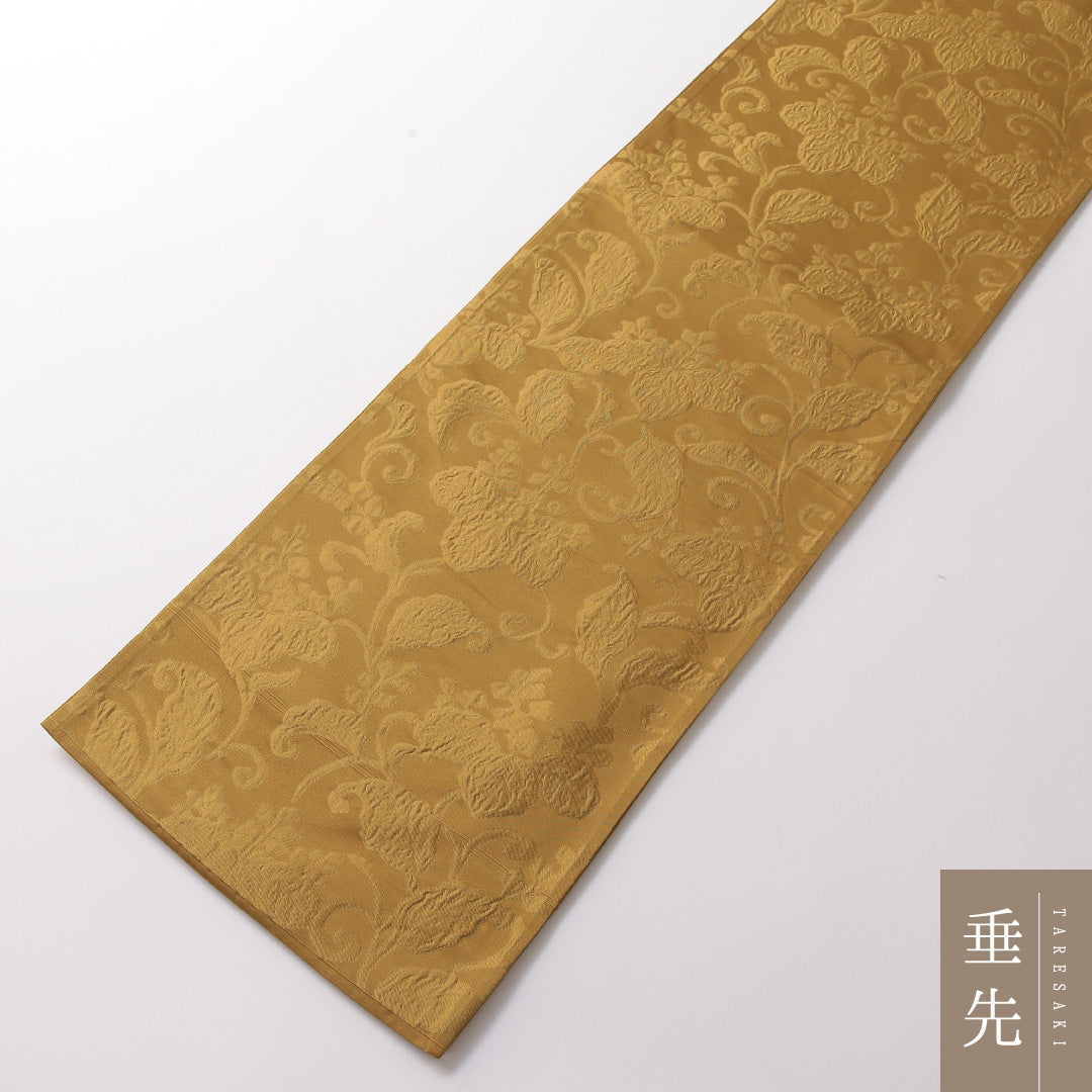 袋帯 帯丈432cm 正絹 六通 セミフォーマル ふくれ織 唐草華文 黄系 1243-01863