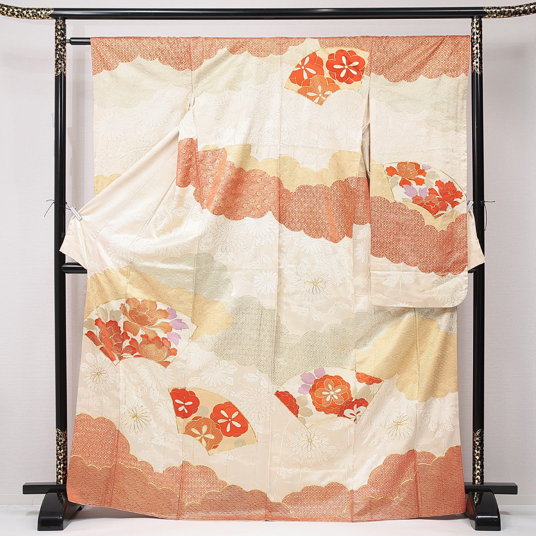 振袖 袷 身丈168cm 裄丈63cm フォーマル Cランク XLサイズ 正絹 広衿 牡丹 金駒刺繍 1213-F0671