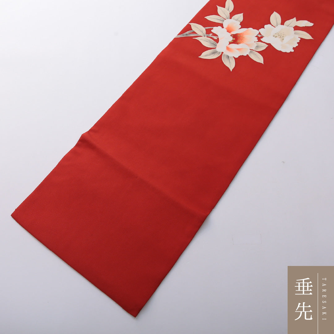 九寸名古屋帯 Aランク 帯丈361cm 正絹 ポイント柄 名古屋仕立て 染め インフォーマル 塩瀬 牡丹 赤系 LP 1245-03538