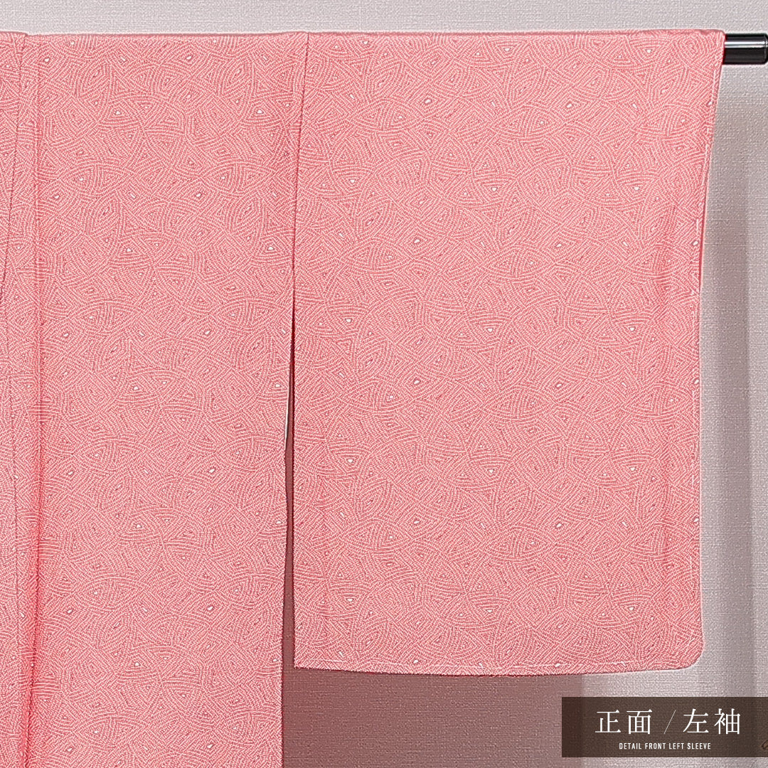 未使用品 江戸小紋 袷 身丈160cm 裄丈66cm 正絹 Nランク インフォーマル 広衿 Lサイズ 創作柄 赤系 RP 1220-15359