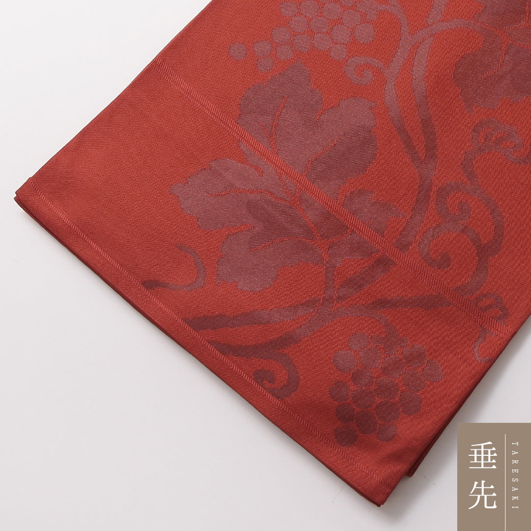 袋帯 帯丈426cm 正絹 六通 セミフォーマル 葡萄唐草文 朱系 1243-01860