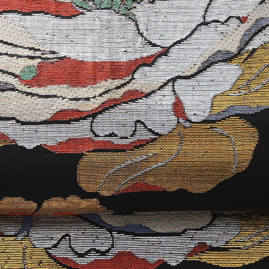 アンティーク 袋帯 帯丈414cm 六通 帯芯なし Bランク 正絹 黒系 1223-02170