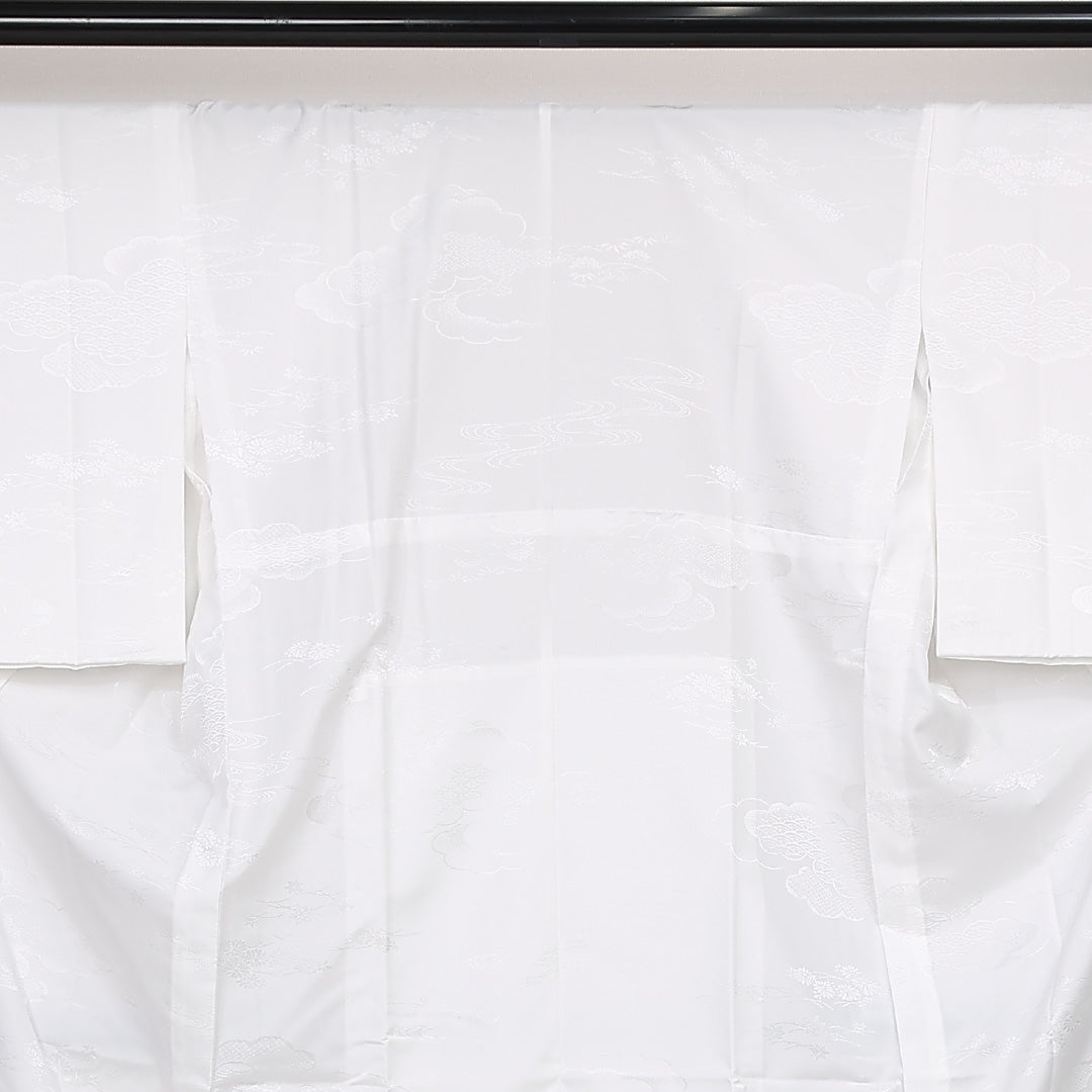 未使用品 長襦袢 洗える着物 身丈127cm 裄丈48cm ポリエステル Nランク Mサイズ 居敷当て 流水 しつけ糸 白系 1229-13165