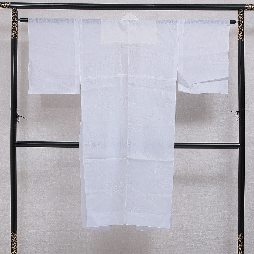 夏物 洗える着物 麻の長襦袢 夏物 身丈129cm 裄丈62cm 麻 Sランク Lサイズ 笹 白系 M4 1239-16586