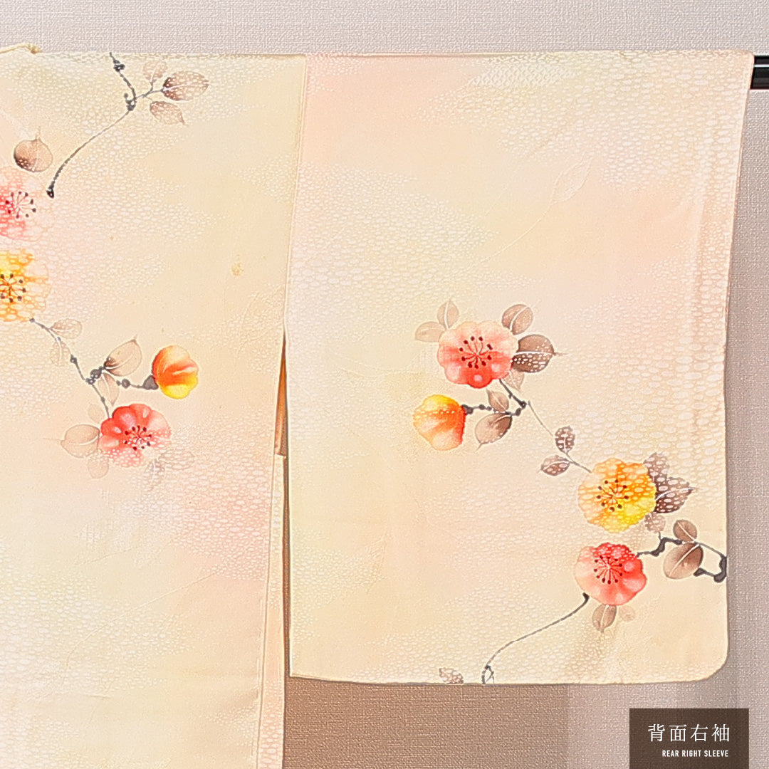羽織 袷 身丈73cm 裄丈61cm 正絹 Cランク カジュアル Sサイズ 花柄 クリーム系 HP 1232-15250