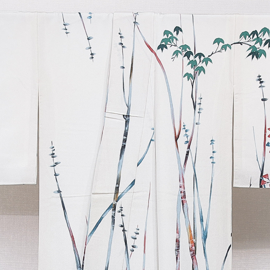 小紋 袷 身丈166cm 裄丈64cm 正絹 Cランク XLサイズ 広衿 インフォーマル 植物柄 ベージュ系 1215-15645