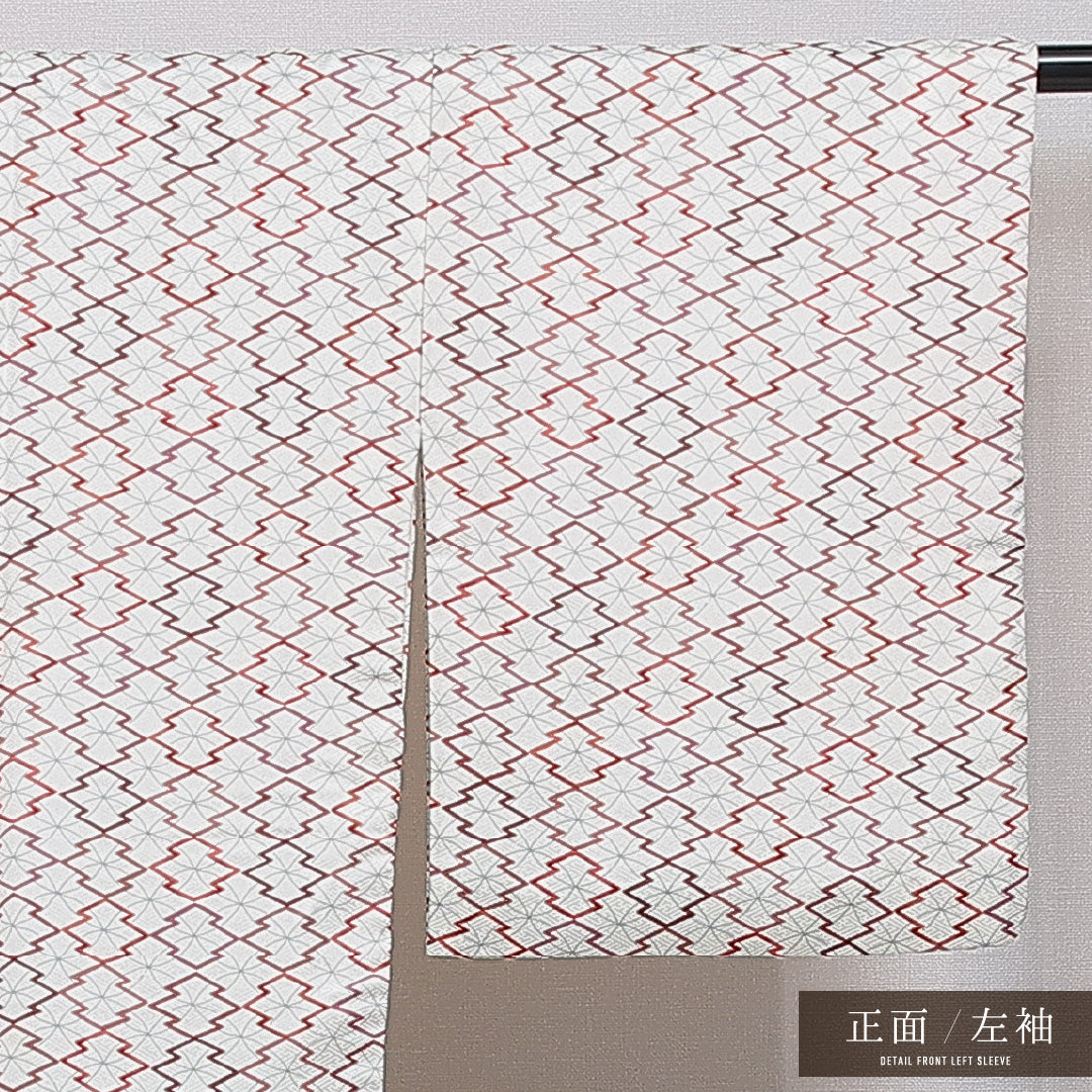 洗える着物 小紋 袷 身丈162cm 裄丈64cm ポリエステル Bランク インフォーマル 広衿 Lサイズ 七宝 松皮菱 白系 HP 1221-16113