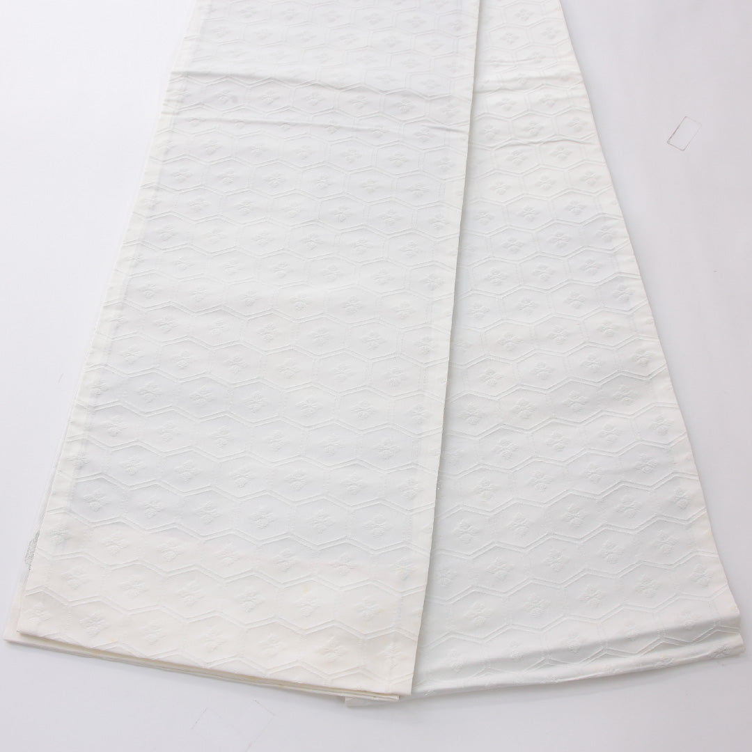 袋帯 帯丈438cm フォーマル 六通 未仕立て 帯芯なし Aランク 正絹 亀甲 クリーム系 銀系 1223-02231
