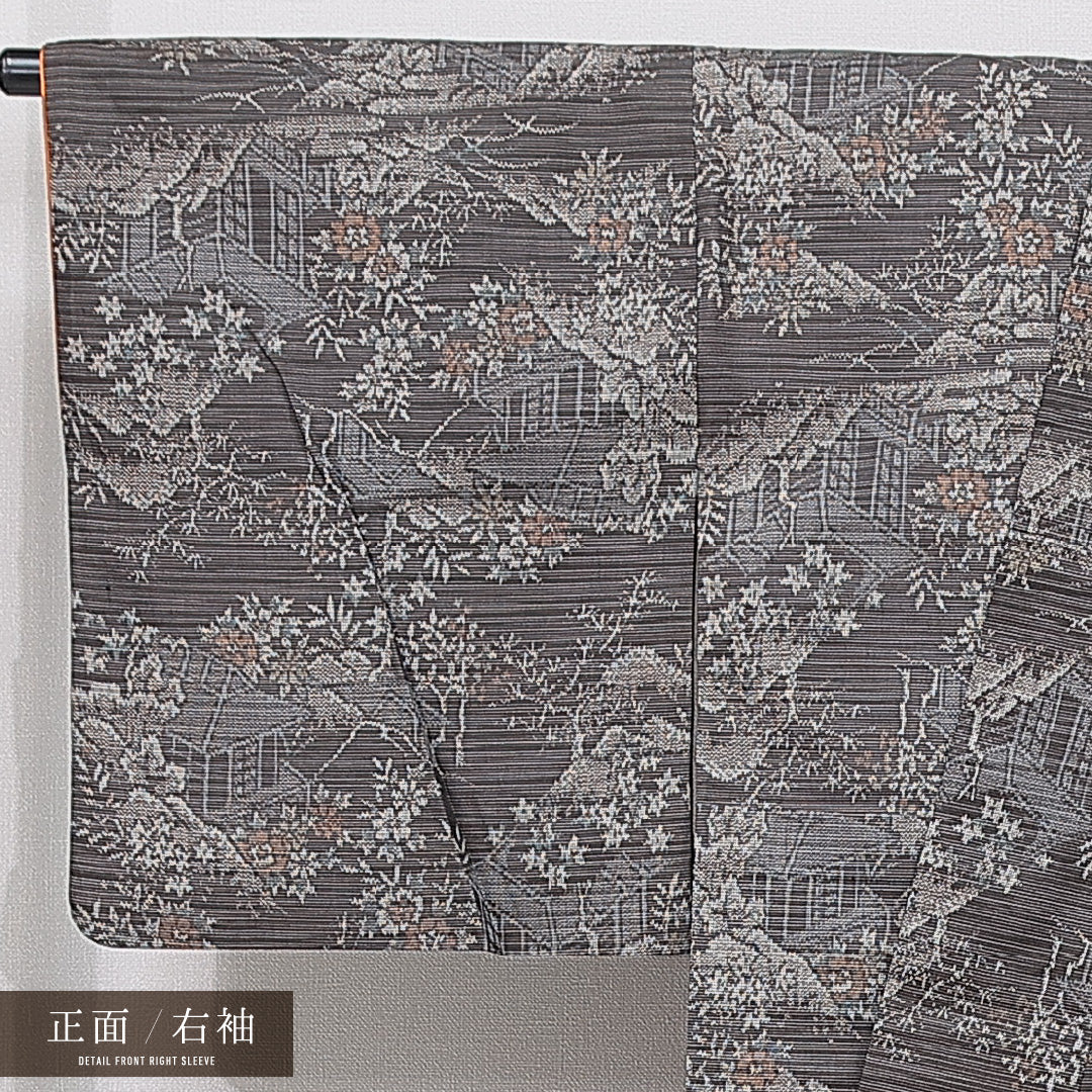 紬（大島紬） 袷 身丈164cm 裄丈69cm 正絹 Cランク Lサイズ 広衿 インフォーマル 経緯絣 茶屋辻 茶系 1216-15668