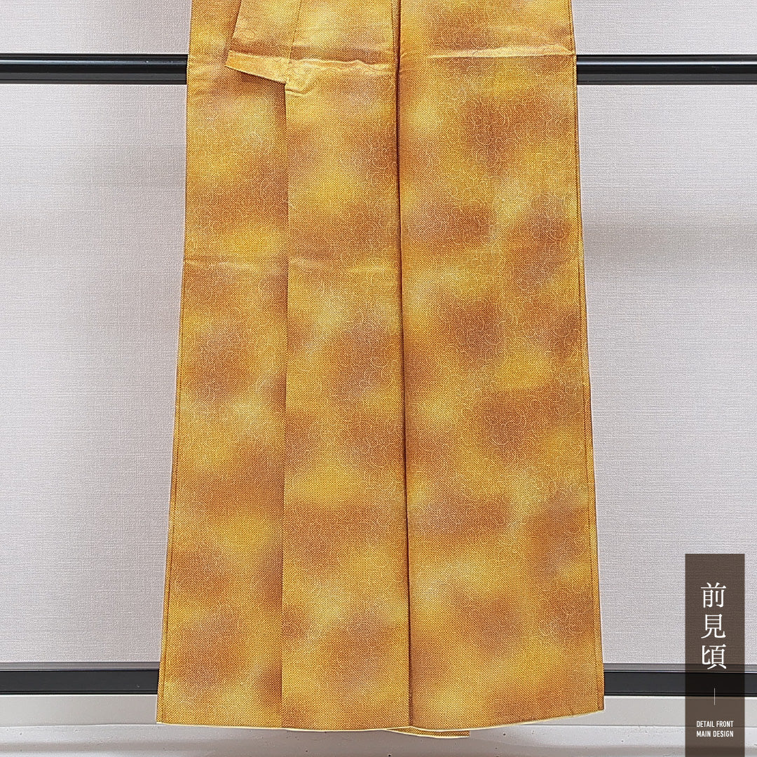 洗える着物 小紋 袷 身丈157cm 裄丈65cm ポリエステル Aランク インフォーマル バチ衿 Mサイズ 創作柄 金系 RP 1221-16386