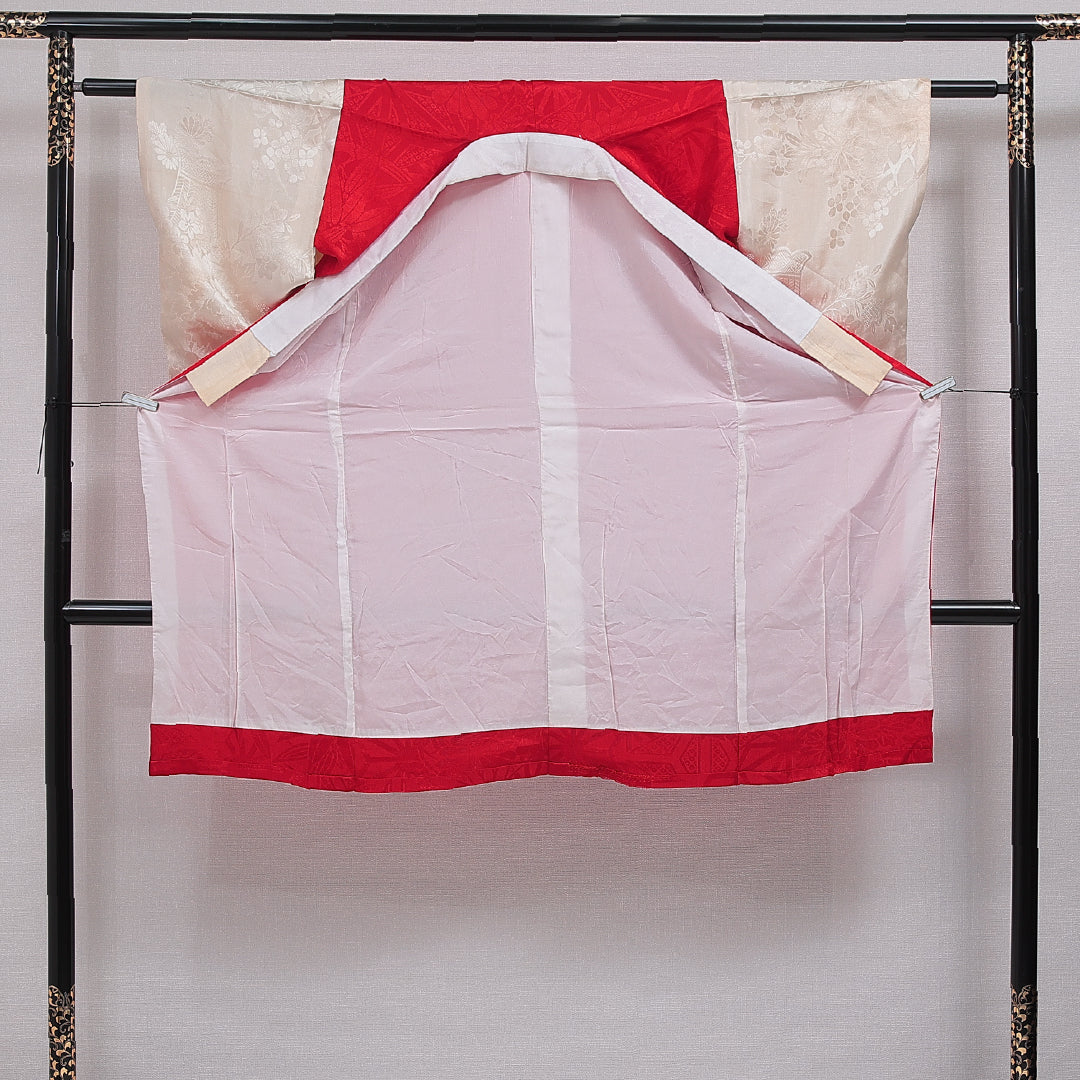 アンティーク 長襦袢 無双袖 身丈114cm 裄丈58cm 正絹 Aランク XSサイズ 菊 赤系 1229-16491