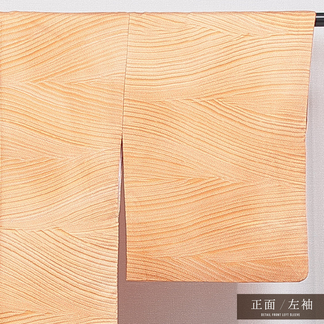 色無地 洗える着物 袷 身丈166cm 裄丈65cm ポリエステル Sランク XLサイズ 広衿 インフォーマル 紋意匠 抽象柄 ふくれ織 朱系 1214-16210