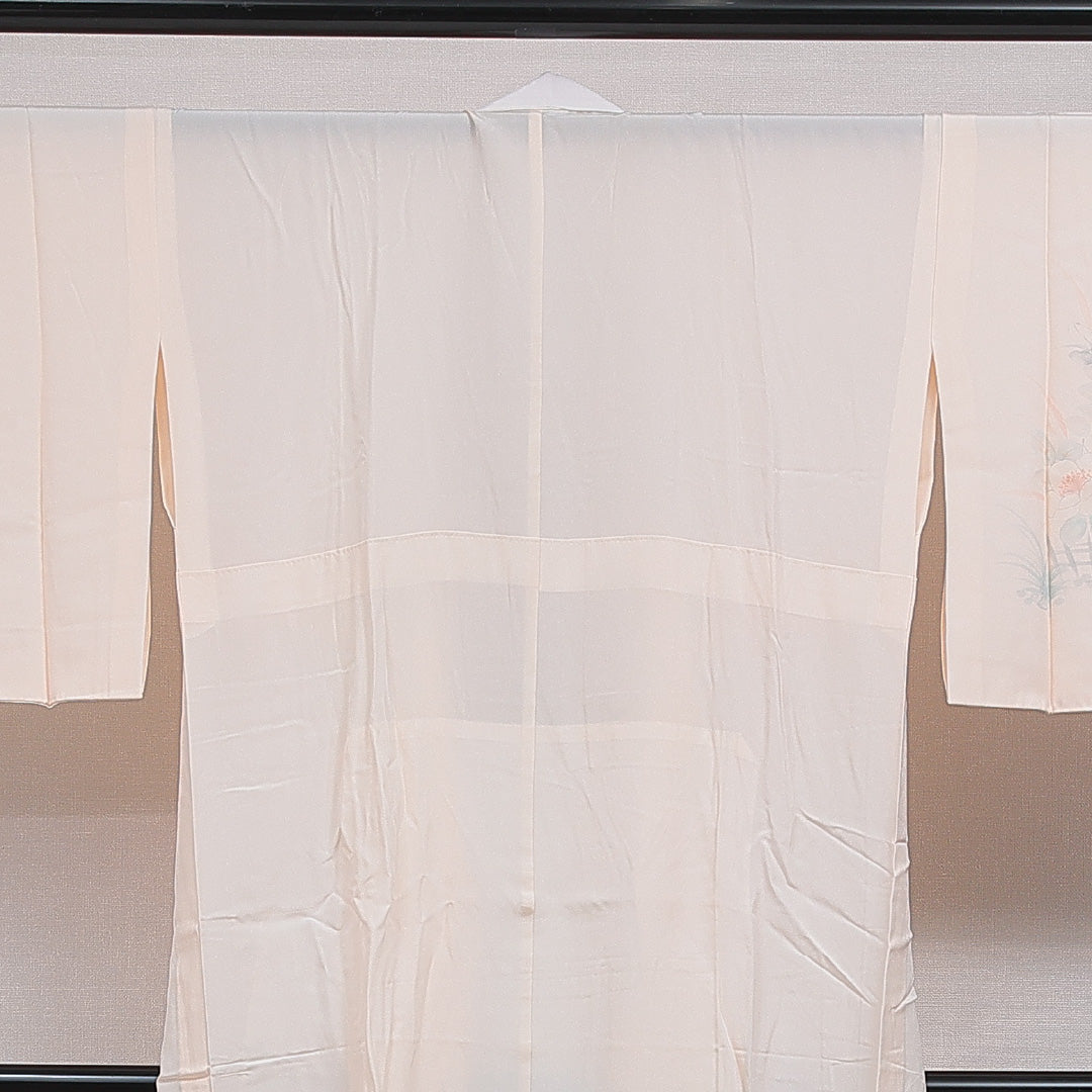 長襦袢 無双袖 身丈127cm 裄丈65cm 正絹 Sランク Mサイズ 居敷当て 椿 ピンク系 RP 1239-16515