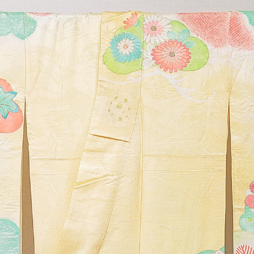 振袖 袷 身丈154cm 裄丈61cm フォーマル Cランク Sサイズ 正絹 広衿 菊 刺繍 金駒刺繍 1213-F0688
