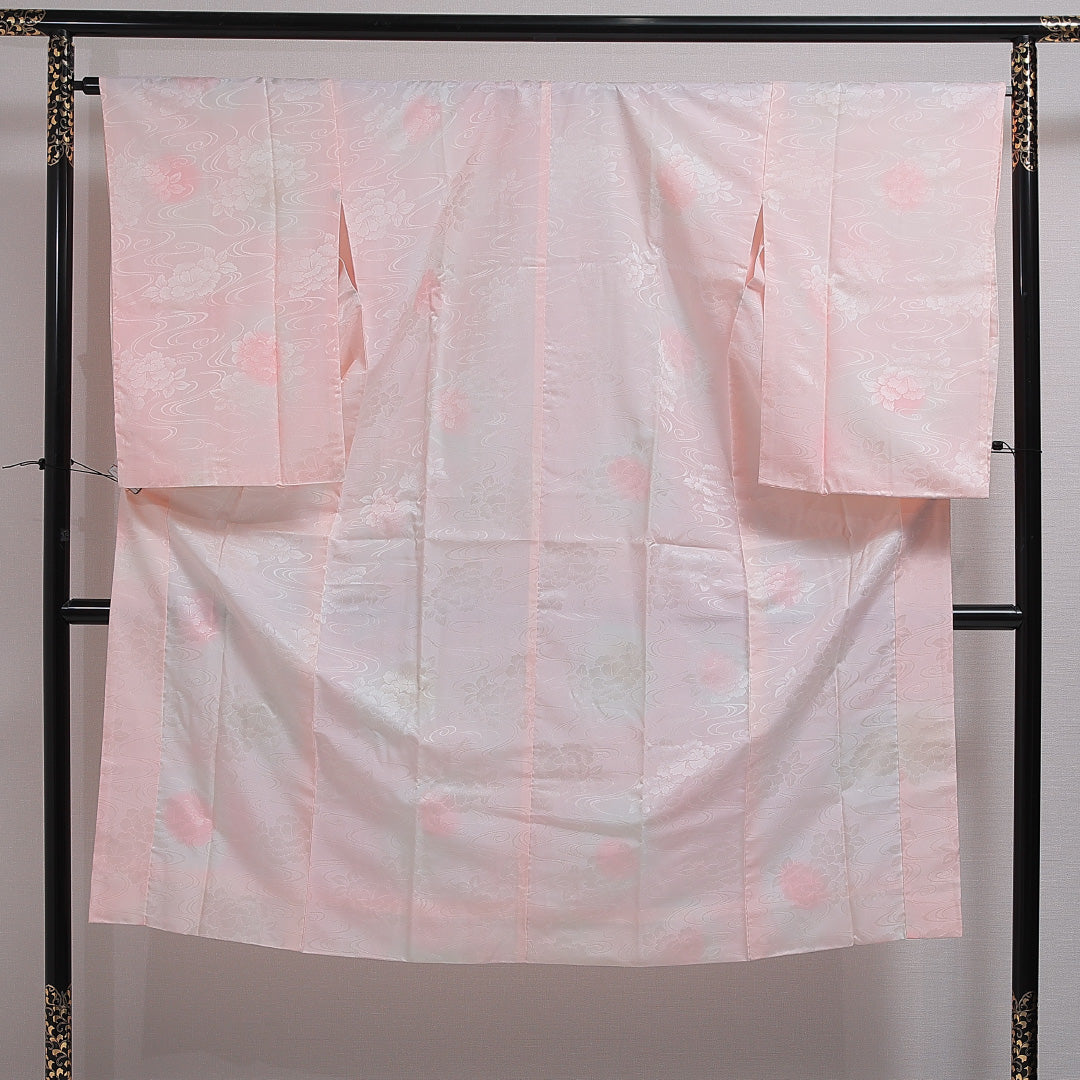 長襦袢 無双袖 身丈138cm 裄丈66cm 正絹 Aランク 2XLサイズ 牡丹 ピンク系 HP 1239-16556