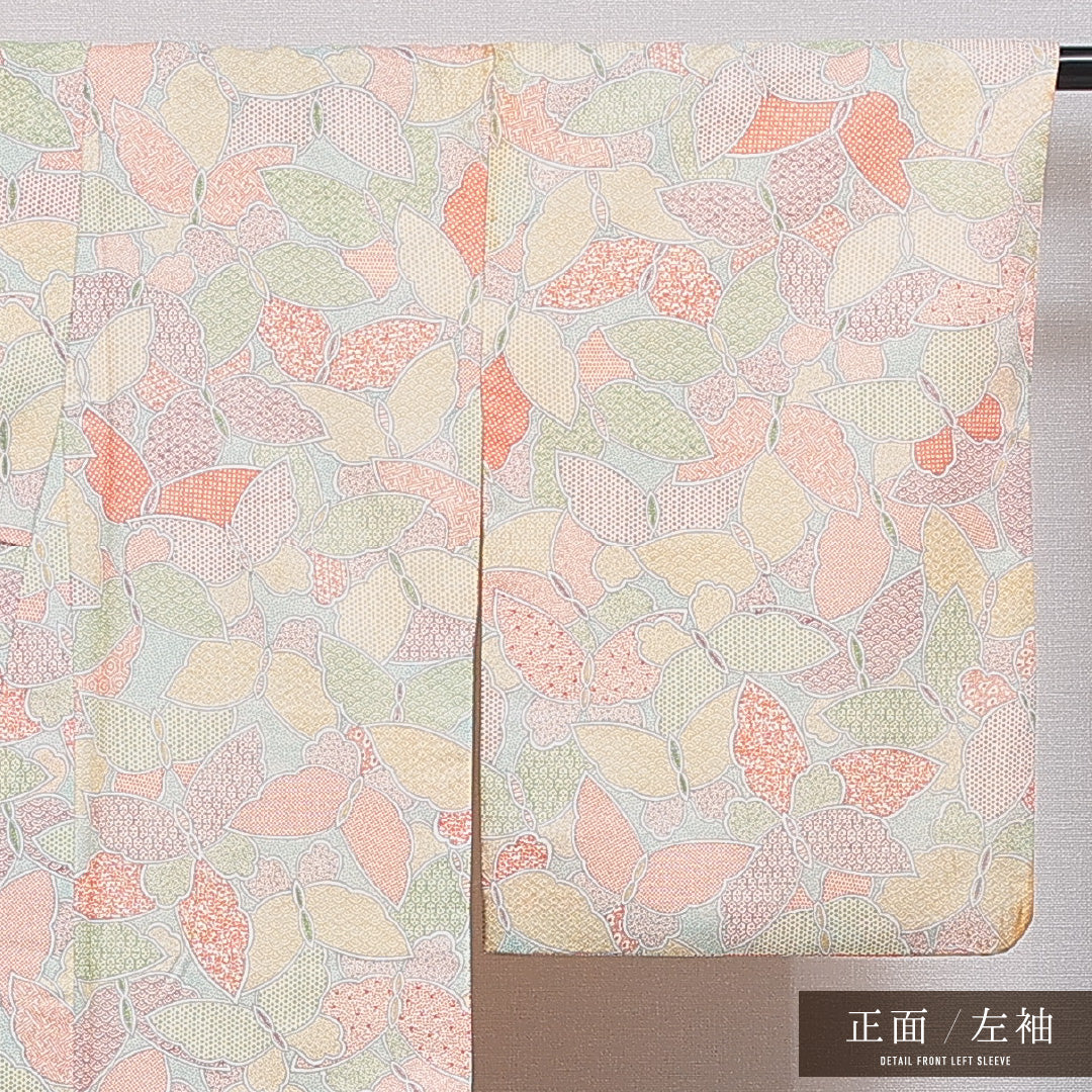 洗える着物 小紋 袷 身丈155cm 裄丈63cm ポリエステル Cランク インフォーマル 広衿 Mサイズ 吉祥文様 多色系 LP 1221-16398