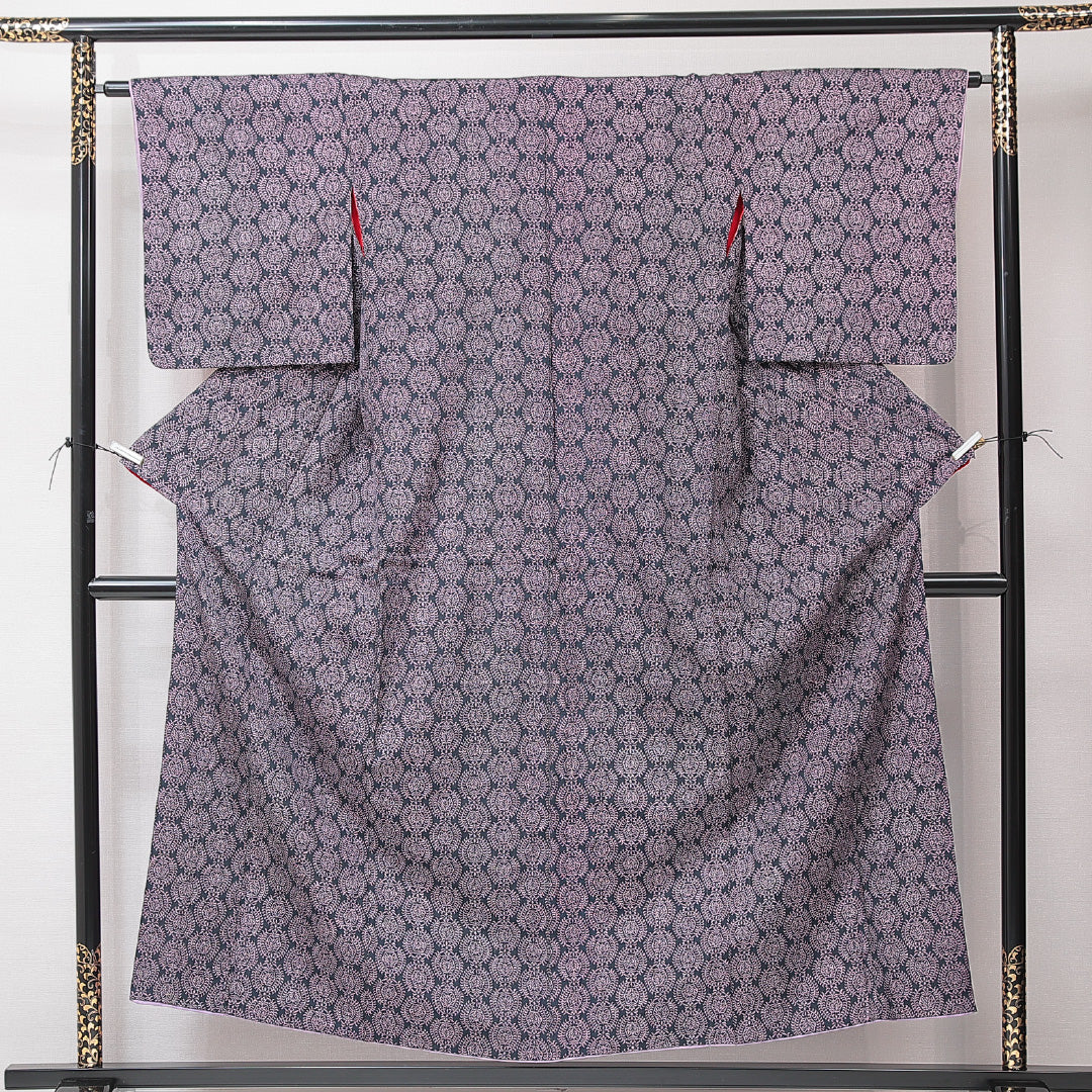 アンティーク 紬 袷 身丈153cm 裄丈62cm 正絹 Aランク バチ衿 Sサイズ 紺系 RP 1223-15222