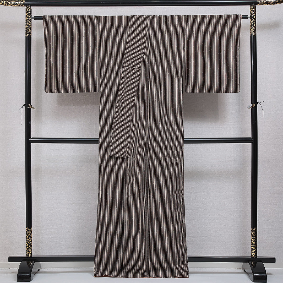 洗える着物 小紋 袷 身丈166cm 裄丈66cm ポリエステル Sランク インフォーマル 広衿 XLサイズ 竹 茶系 RP 1221-16092