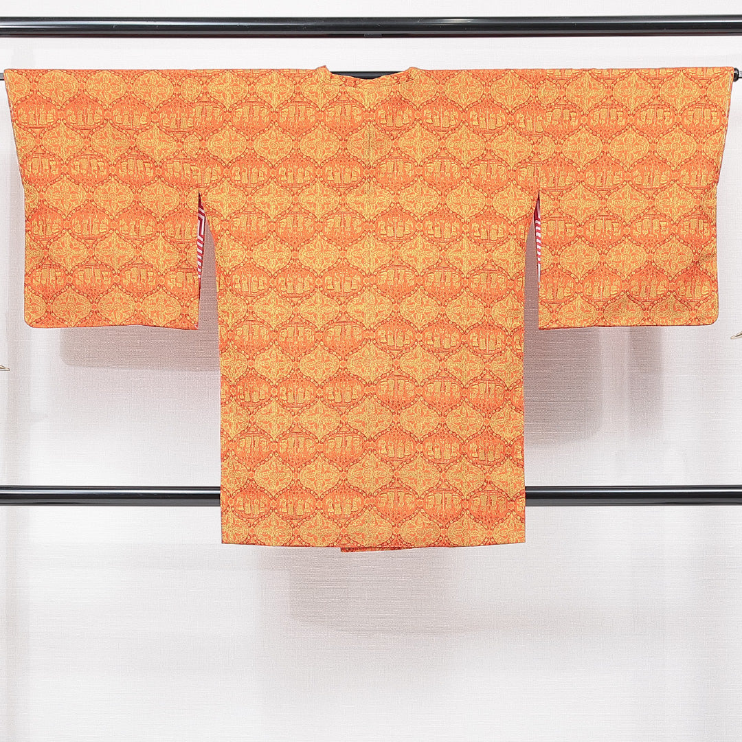 道行コート 袷 身丈88cm 裄丈32cm 正絹 Sランク Sサイズ フォーマル ポケットあり 創作柄 緑系 朱系 1263-15127