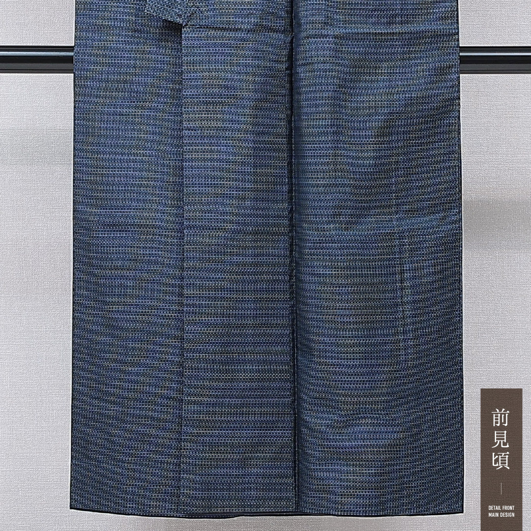 男着物 袷 身丈138cm 裄丈65cm 正絹 Sランク カジュアル 棒衿 Sサイズ 抽象柄 紺系 M4 1224-15761