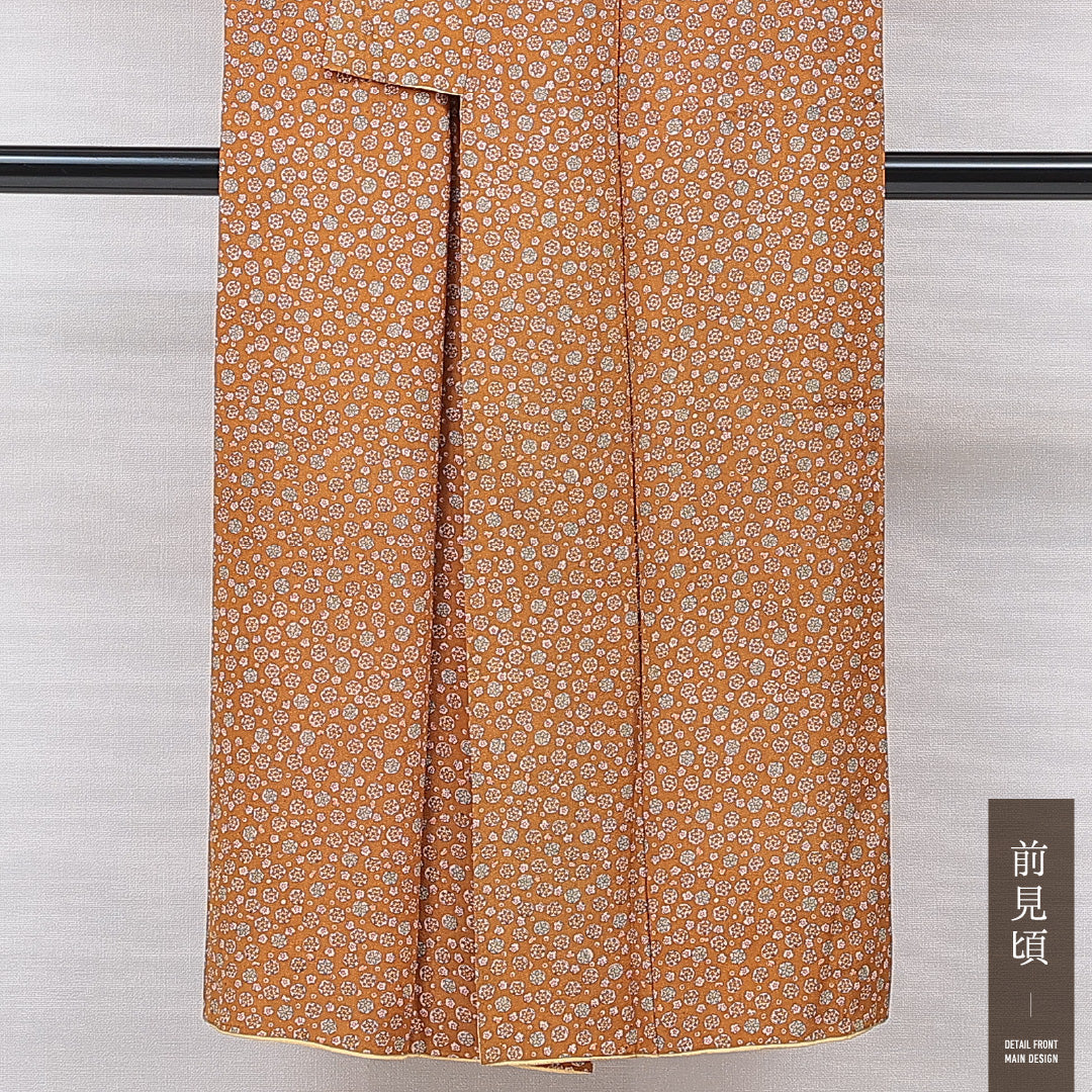 小紋 袷 身丈143cm 裄丈59cm 正絹 Aランク インフォーマル 広衿 XSサイズ 花柄 朱系 HP 1221-15578