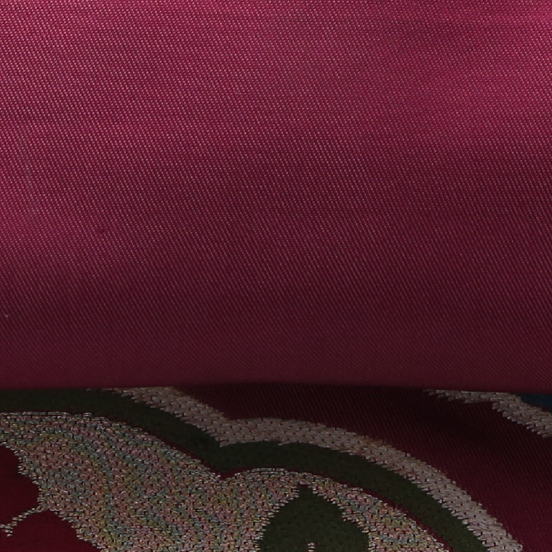 アンティーク 九寸名古屋帯 帯丈315cm 名古屋仕立て ポイント柄 Cランク 正絹 牡丹 紫系 赤系 1224-03810