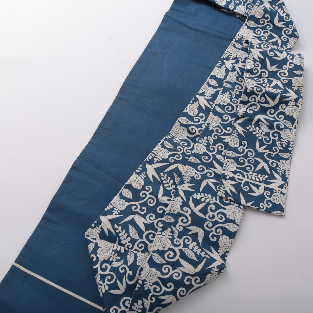 アンティーク 九寸名古屋帯（紬） 帯丈342cm カジュアル 名古屋仕立て 全通 Bランク 正絹 染め帯 桐 白系 青系 1224-03699