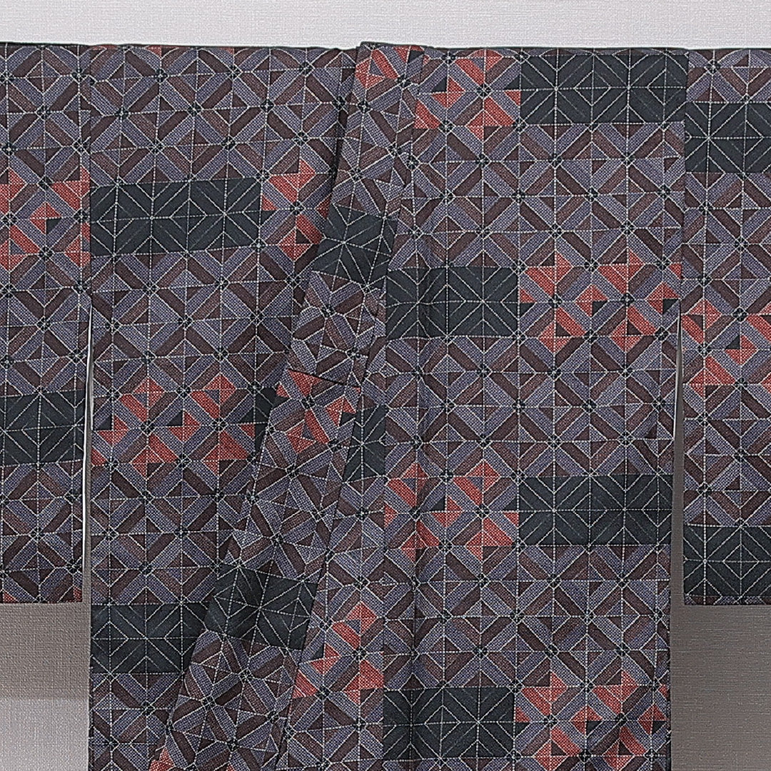 小紋 洗える着物 袷 身丈159cm 裄丈64cm ポリエステル Sランク Mサイズ 広衿 インフォーマル 格子 多色系 1215-15486