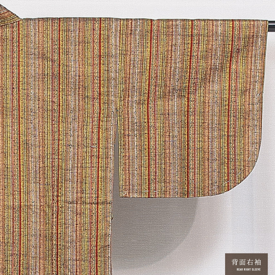 道中着 袷 身丈71cm 裄丈61cm 正絹 Sランク Sサイズ 縞 茶系 RP 1236-16445