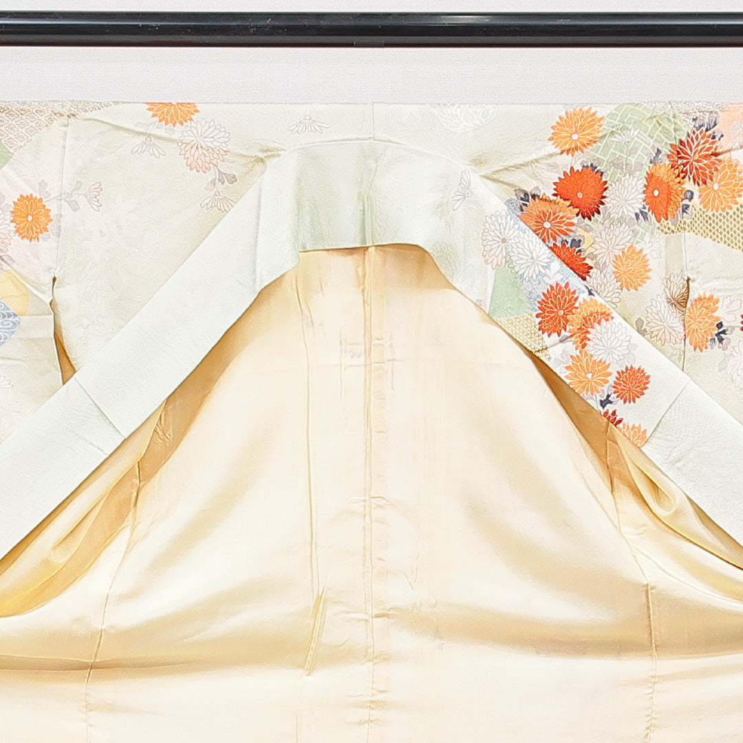 振袖 袷 身丈160cm 裄丈64cm フォーマル Cランク Lサイズ 正絹 広衿 七宝 菊 1213-F0758